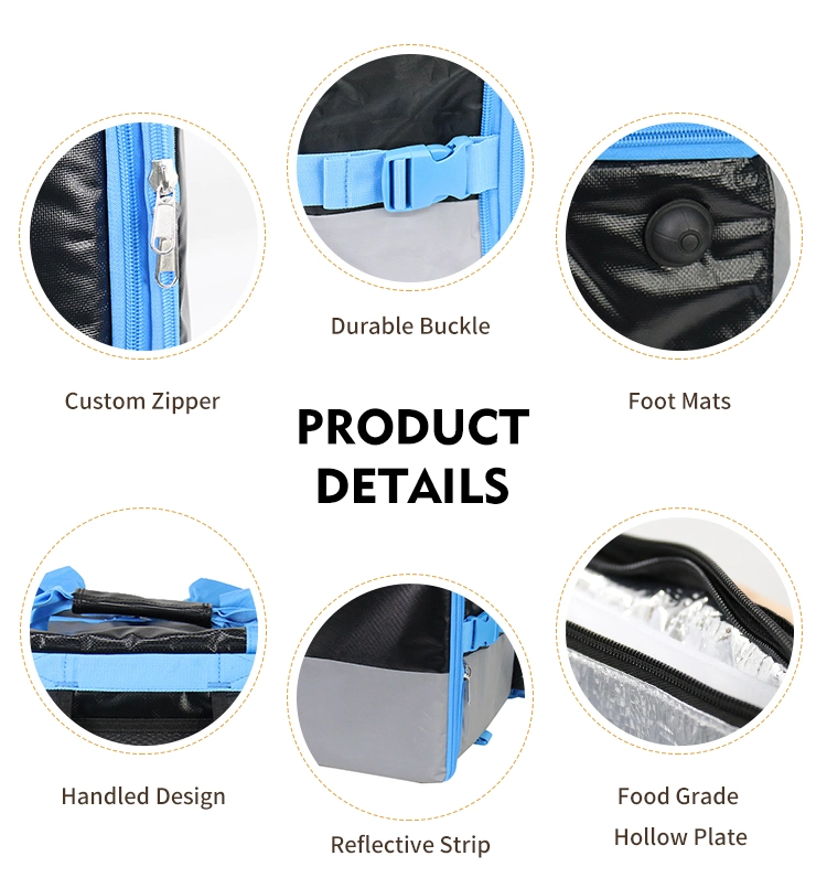 OEM Reusable 500d PVC Thermal Waterproof Delivery Backpack Extra Large Insulated Thermal Lunch Aluminium Foil Cooler Bag Bike Food Delivery Bag with Zipper